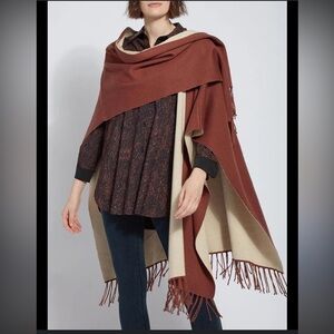 LYSSÉ New York Rust Brown and Cream Shawl Fringe One Size Faux Leather Trim